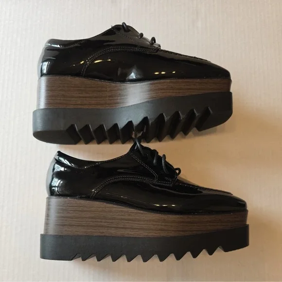 Women's Daiyaer Chunky Platform Shoes Black Brown Size 6 EU 36 Patten Leather - Picture 4 of 11